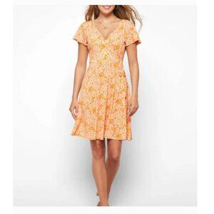 Kaileigh Amandine Short Flutter Sleeve Faux Wrap Floral Dress Size Medium